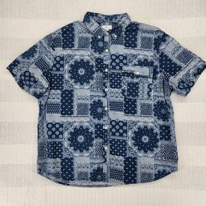 True Craft Button Up Shirt Mens XL Blue Western Button Up Paisley Bandana Theme